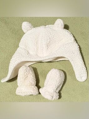 Carter's Cream Sherpa Earflap Hat with Matching Mittens